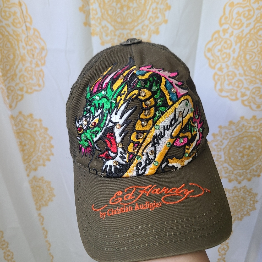 Ed Hardy Hat Cap Snapback Olive Green